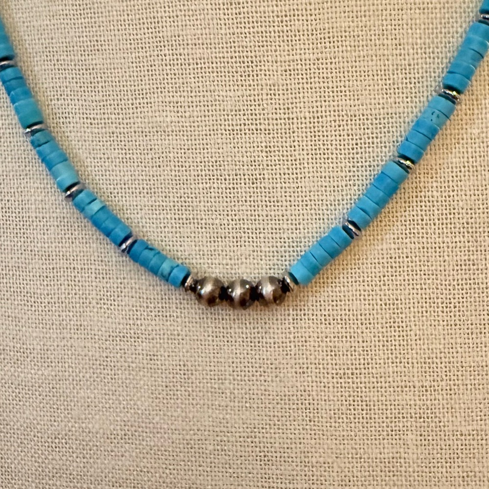 Vintage Southwestern Style Turquoise Sterling Silver Navajo Pearls Necklace - Picture 7 of 9